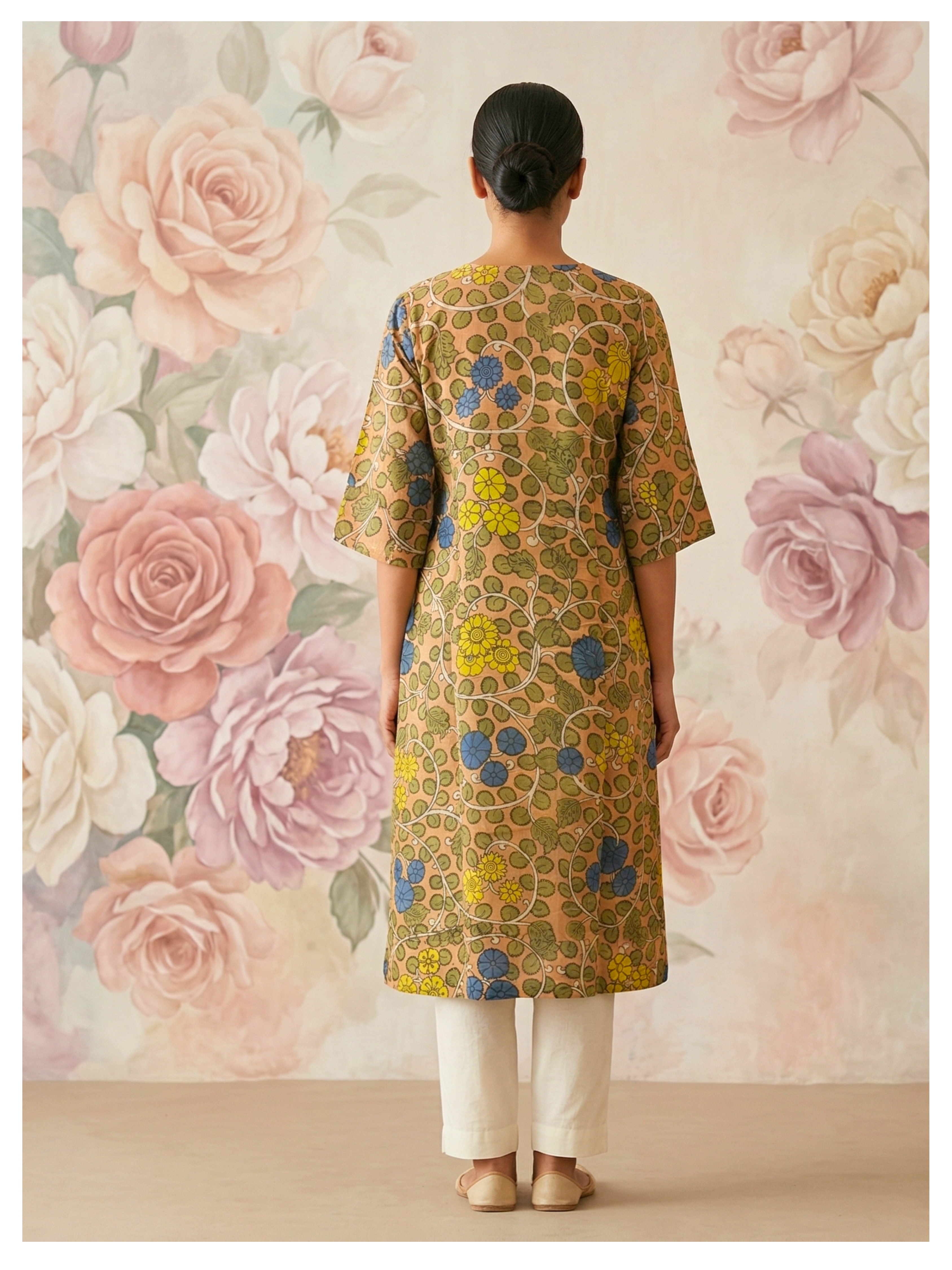 Terracotta Floral Silk Cotton Kurta – Size 40 (Ready Measurement)