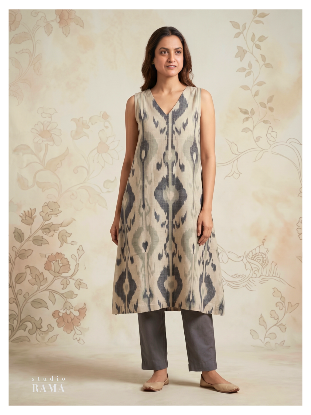 Ikat Cotton Kurta – Ash Grey Edit