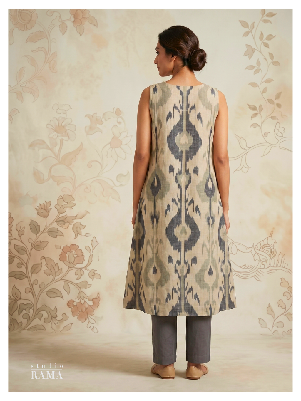 Ikat Cotton Kurta – Ash Grey Edit