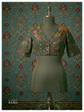 Silk Cotton Kalamkari Blouse (Chest 38") – Green Floral Print with Sleeves