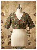 Silk Kalamkari Blouse (Chest 38") – Olive Floral Print