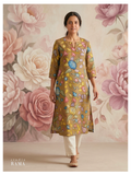 Taupe Floral Silk Cotton Kurta – Size 40 (Ready Measurement)