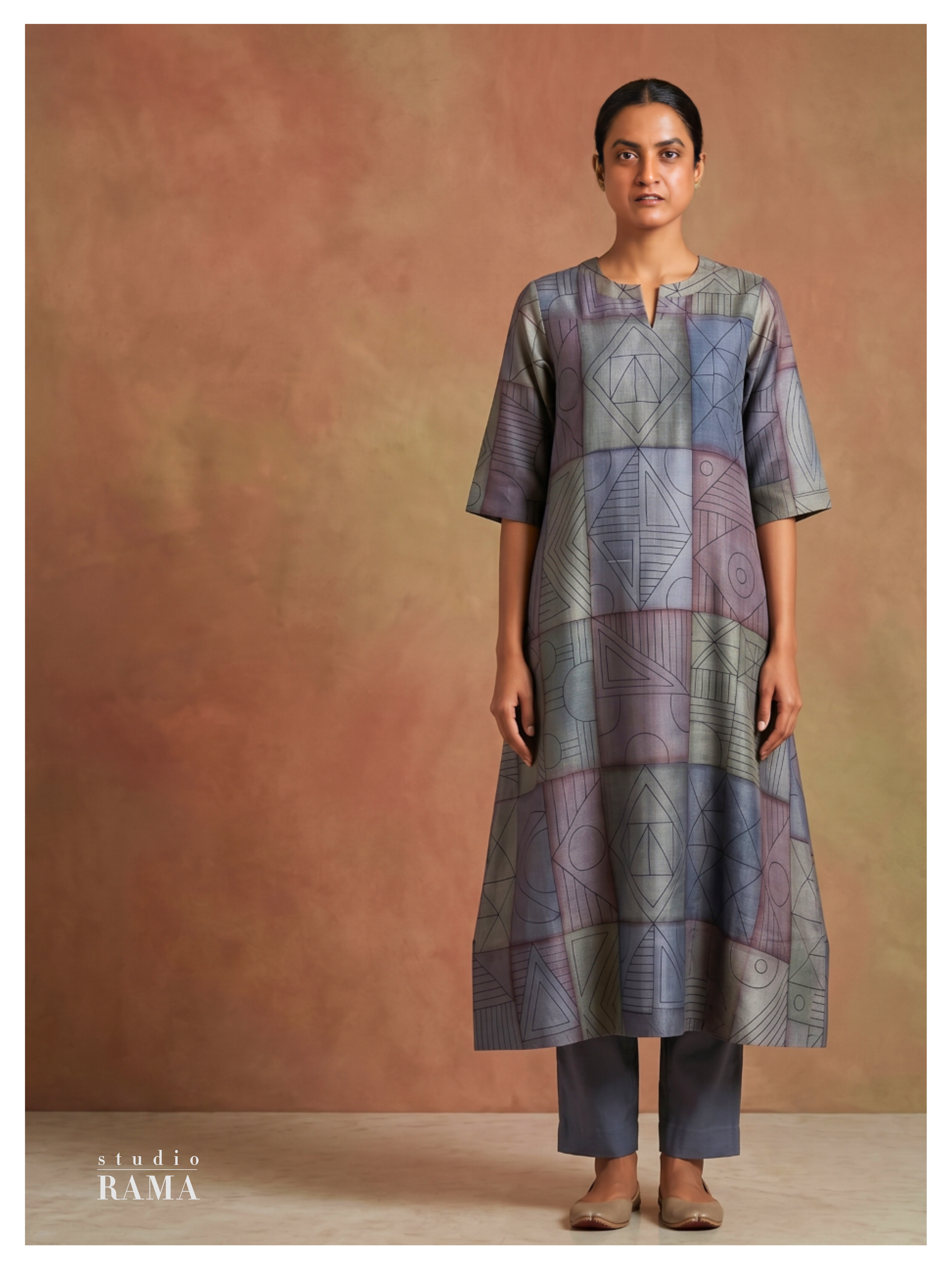 Silk Cotton Kurta – Geometric Edit (Size 40 Ready)