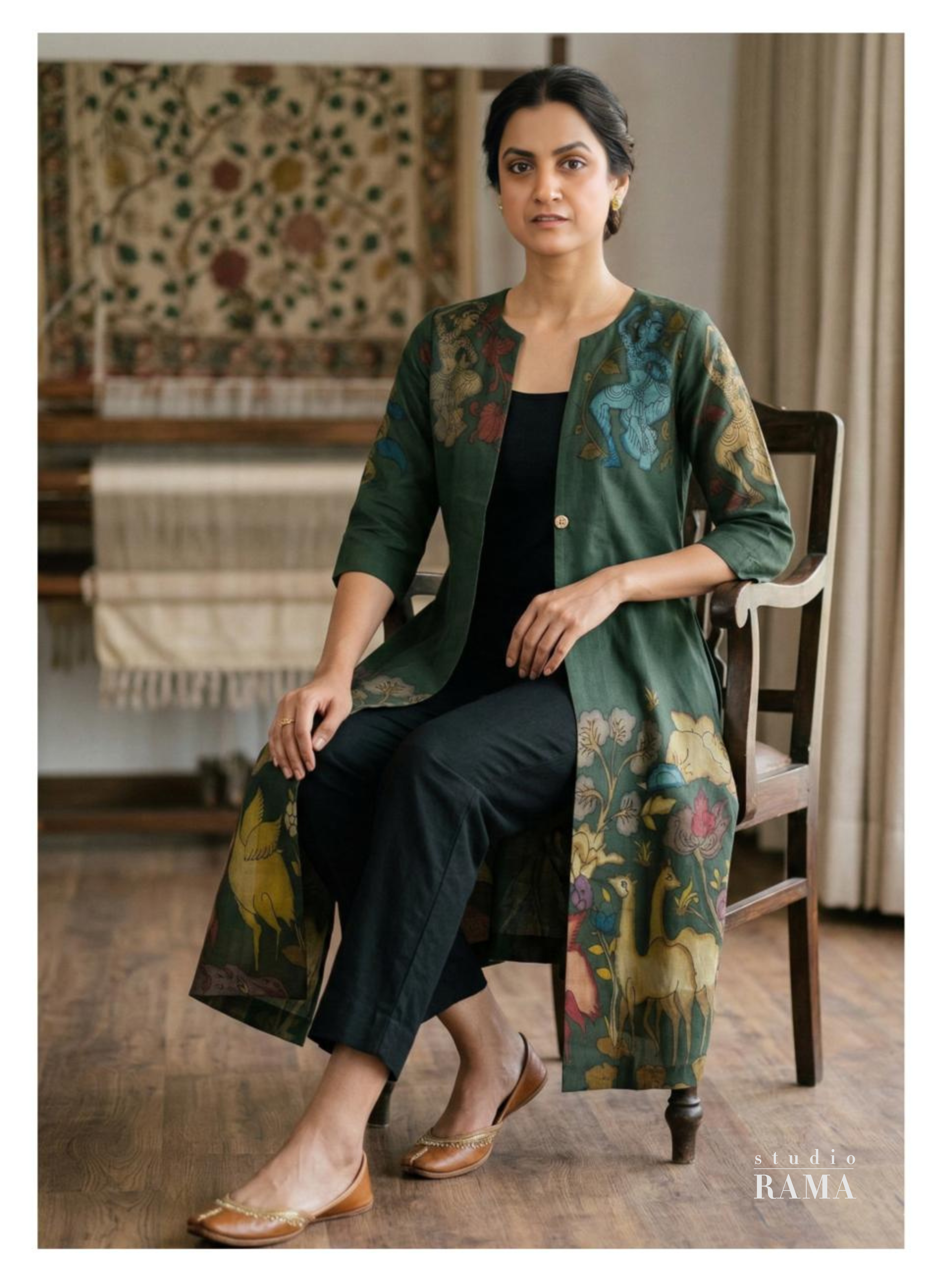 Vana Silk Cotton Jacket – Forest Narrative (Size 40)