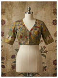 Silk Kalamkari Blouse (Chest 36") – Heritage Narrative Motif with Zari Sleeve Border