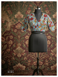 Silk Cotton Kalamkari Blouse (Chest 39") – Blue Floral Motif with Elbow Sleeves