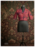Silk Cotton Printed Blouse (Chest 38") – Rust Red Floral with Collar Neck