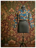 Silk Cotton Kalamkari Blouse (Chest 38") – Teal Blue Floral with Mandarin Neck