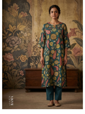 Mulberry Silk Kalamkari Kurta Set – Chest 41 Ready | Teal Floral Heritage Edit