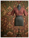 Silk Cotton Woven Blouse (Chest 38") – Wine Maroon Floral with V Neck