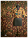 Silk Cotton Kalamkari Blouse (Chest 38") – Mustard Floral with Collar Neck