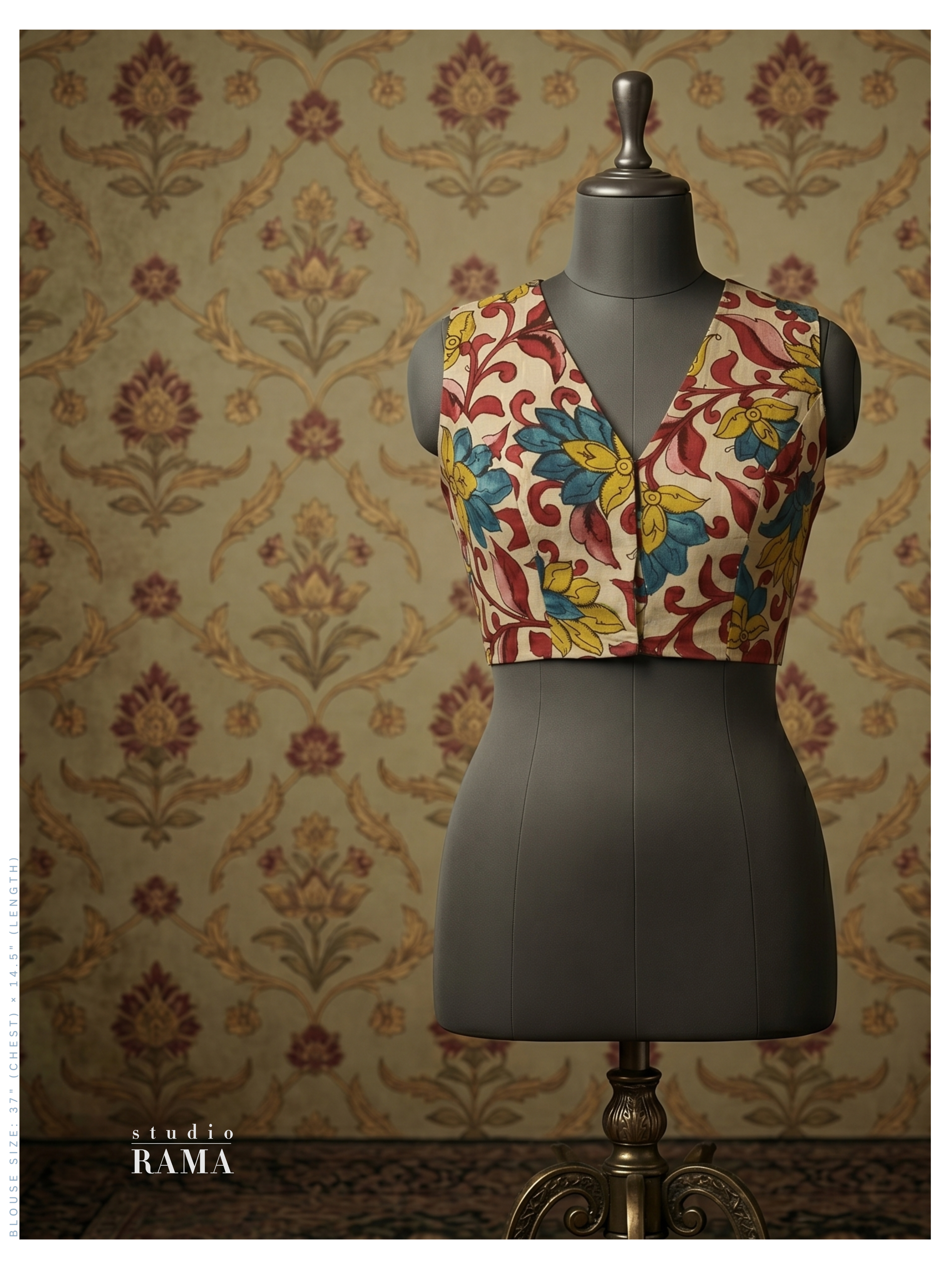 Silk Cotton Kalamkari Blouse (Chest 37") – Multicolour Floral Print
