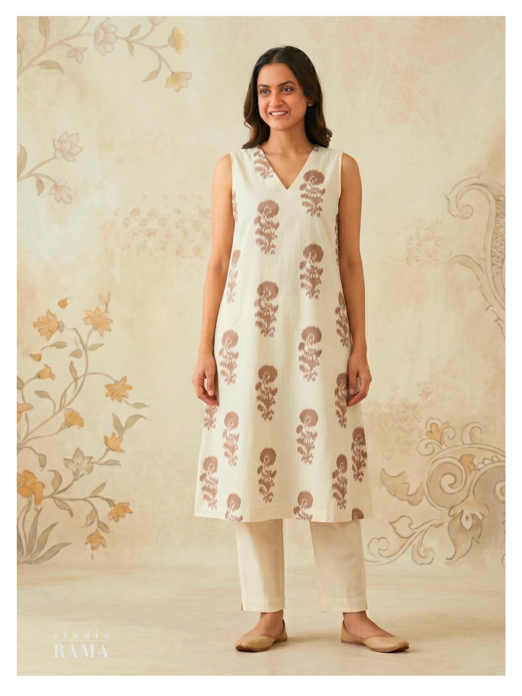 Ikat Cotton Kurta – Ivory Minimal Edit