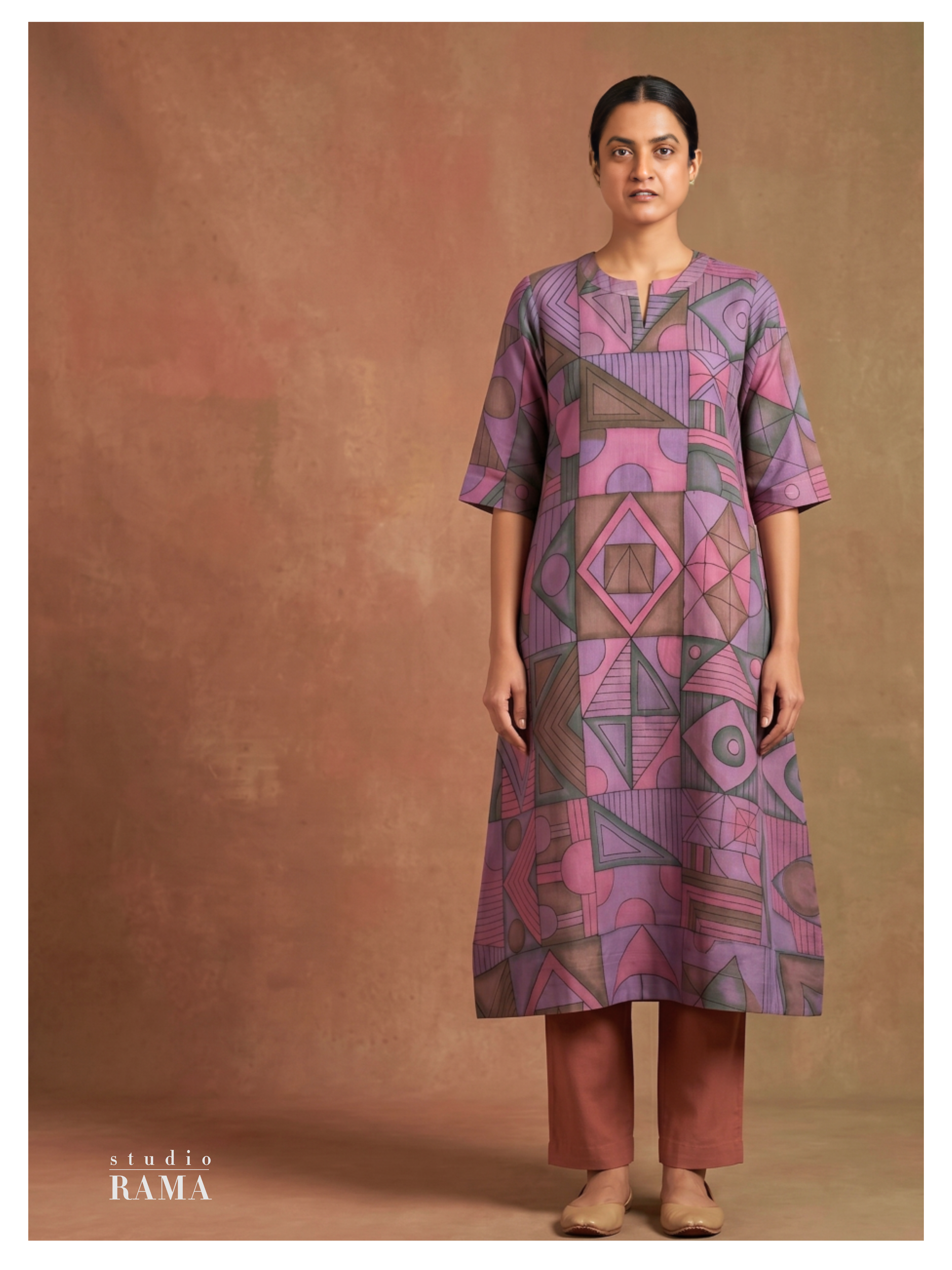 Silk Cotton Kurta – Geometric Edit (Size 40 Ready)