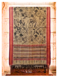Vidarbha Tussar Silk Saree – Natural Beige with Floral Kalamkari-Inspired Motifs