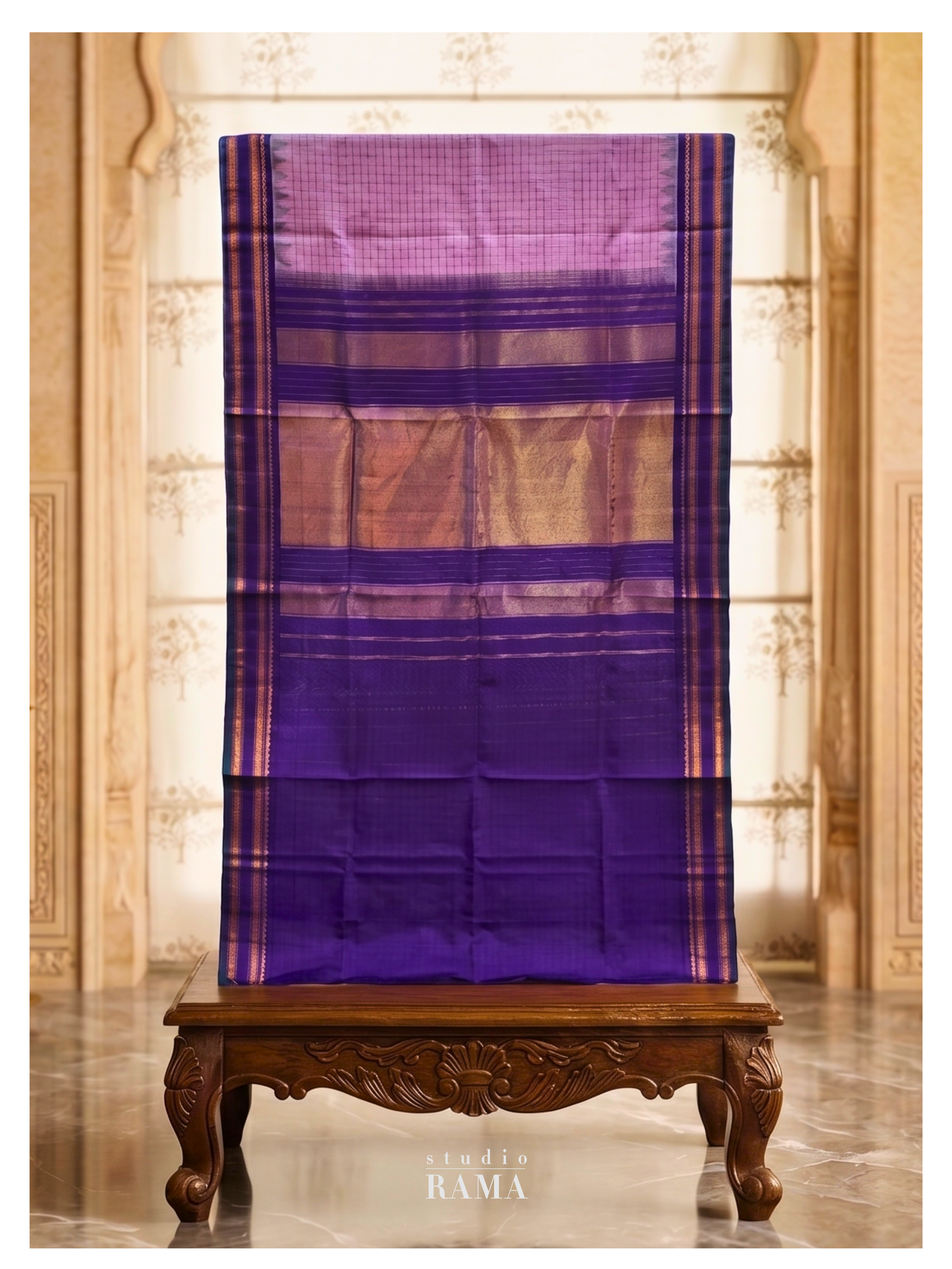 Gadwal Silk Saree – Dual Tone Lavender & Royal Purple with Zari Border