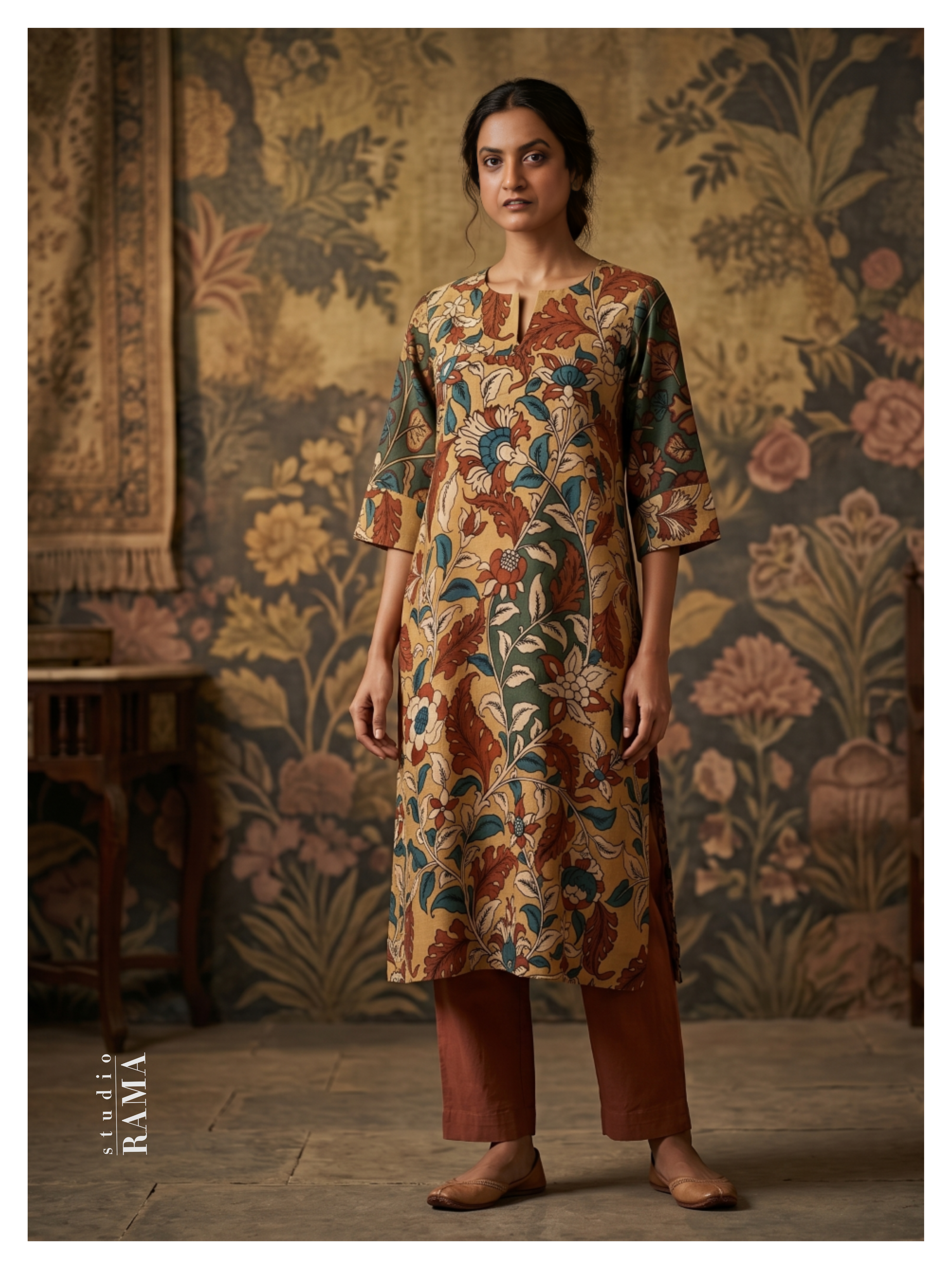 Mulberry Silk Kalamkari Kurta – Chest 40 Ready | Heritage Floral Edit