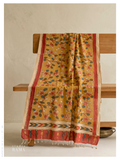 Handpainted Kalamkari Dupatta – Mustard Floral Edit