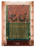Kanchi Silk Saree with Kalamkari – Pink Peacock Design & Zari Border