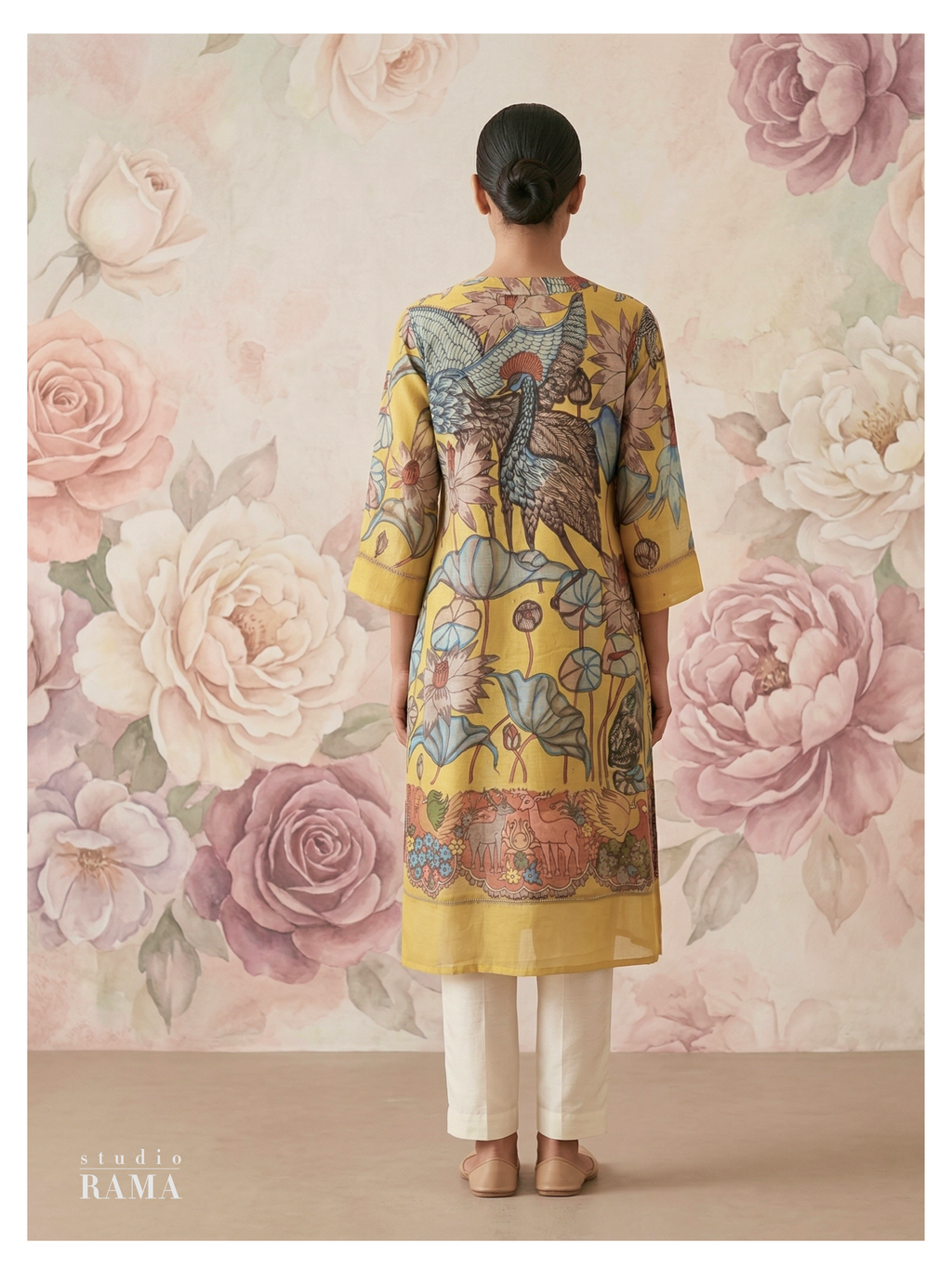 Mustard Kalamkari Silk Cotton Kurta – Size 40 (Ready Measurement)