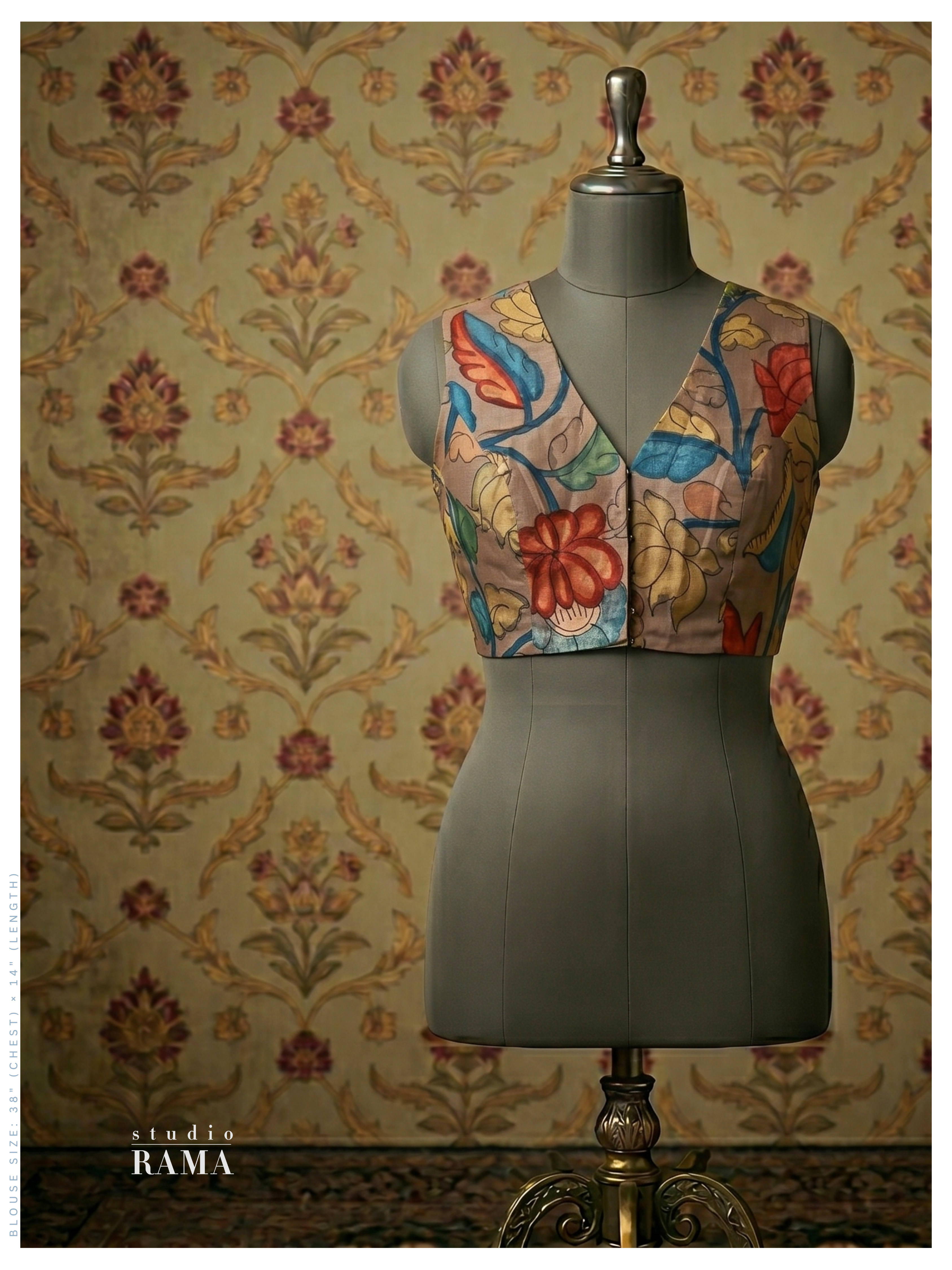 Silk Kalamkari Blouse (Chest 38") – Multicolour Floral Print