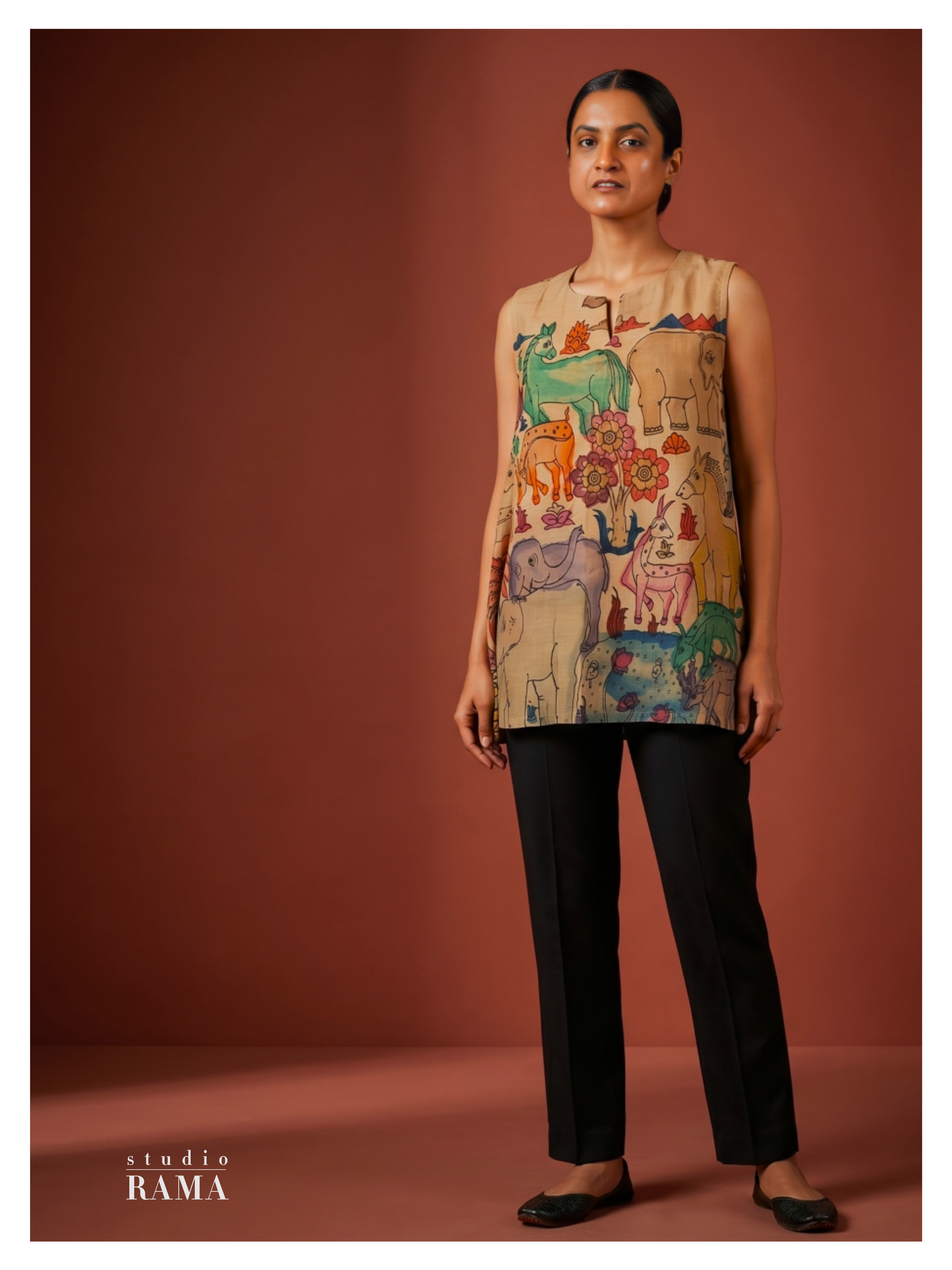 Silk Cotton Tunic – Animal Story Print (Size 54 Ready)