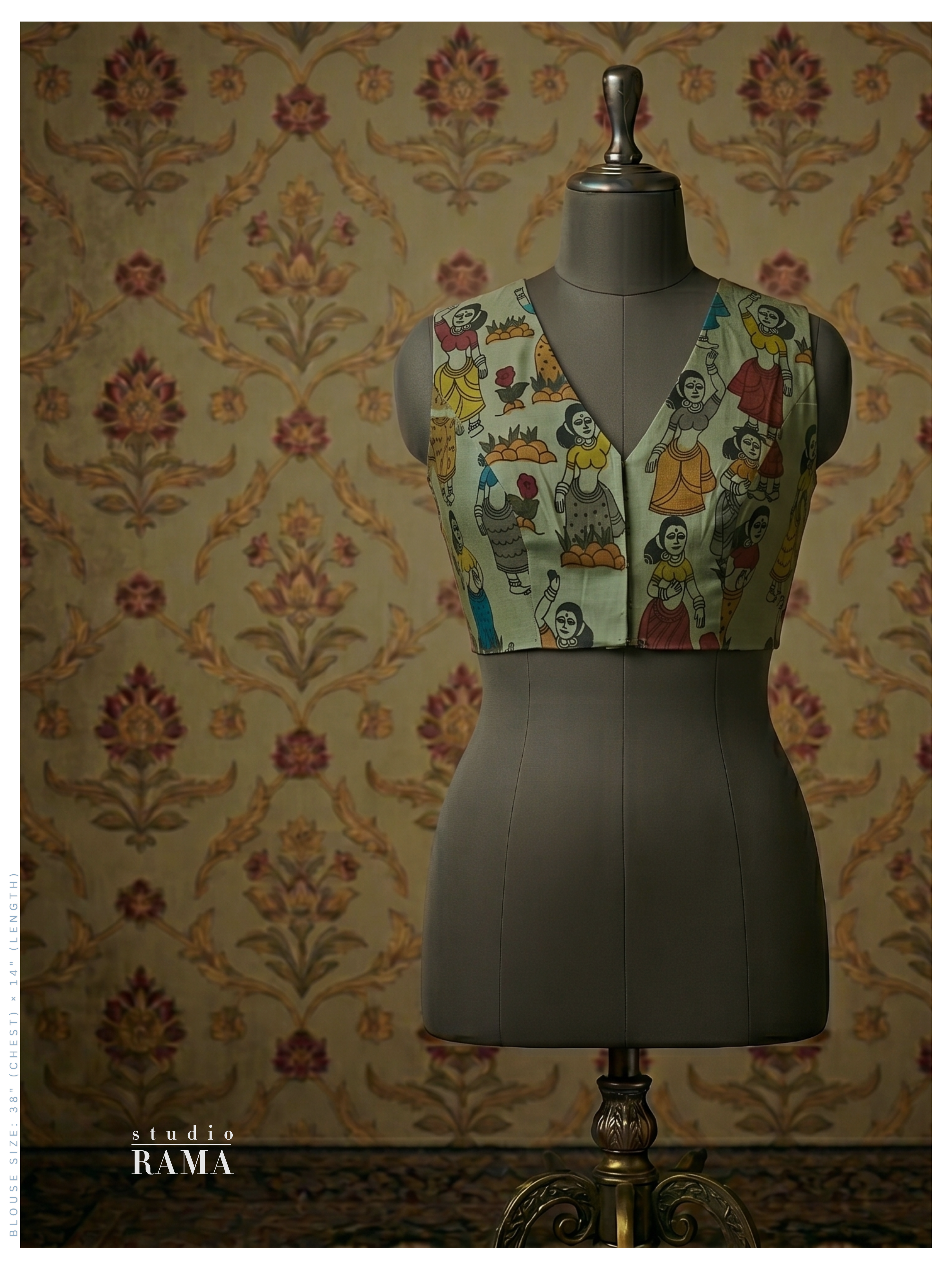 Silk Cotton Kalamkari Blouse (Chest 38") – Traditional Figurative Print