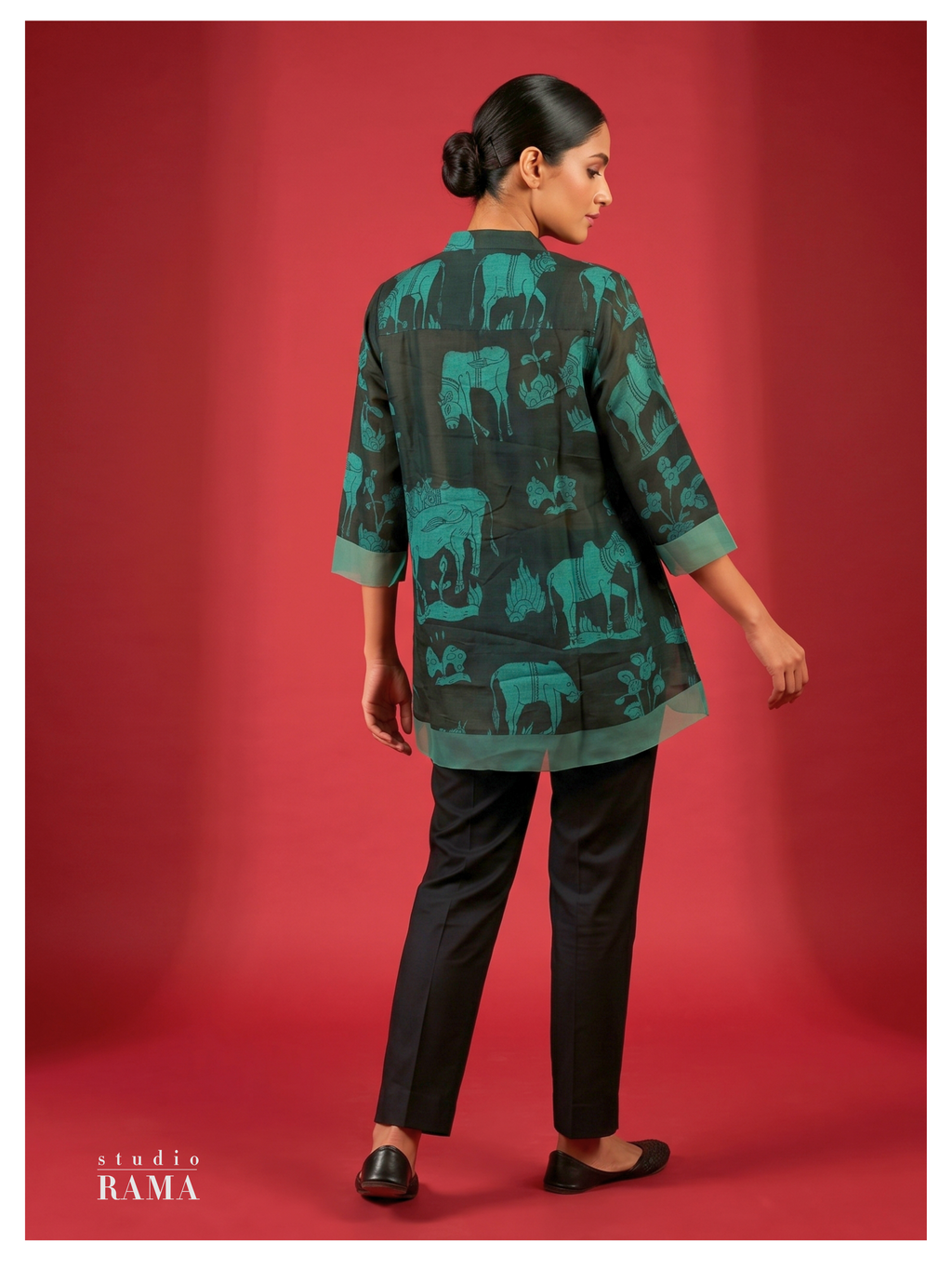 Silk Tunic – Forest Motif Overlay (Size 44)-(Ready Measurement)