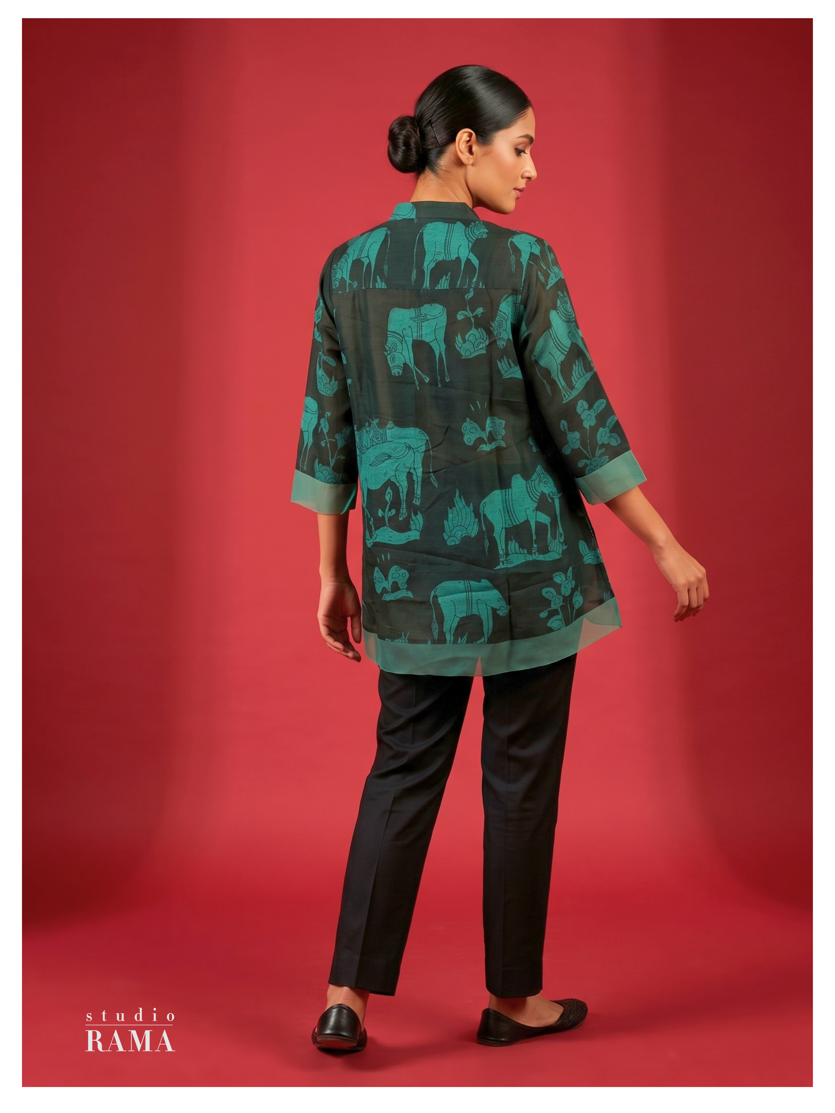 Silk Tunic – Forest Motif Overlay (Size 44)-(Ready Measurement)
