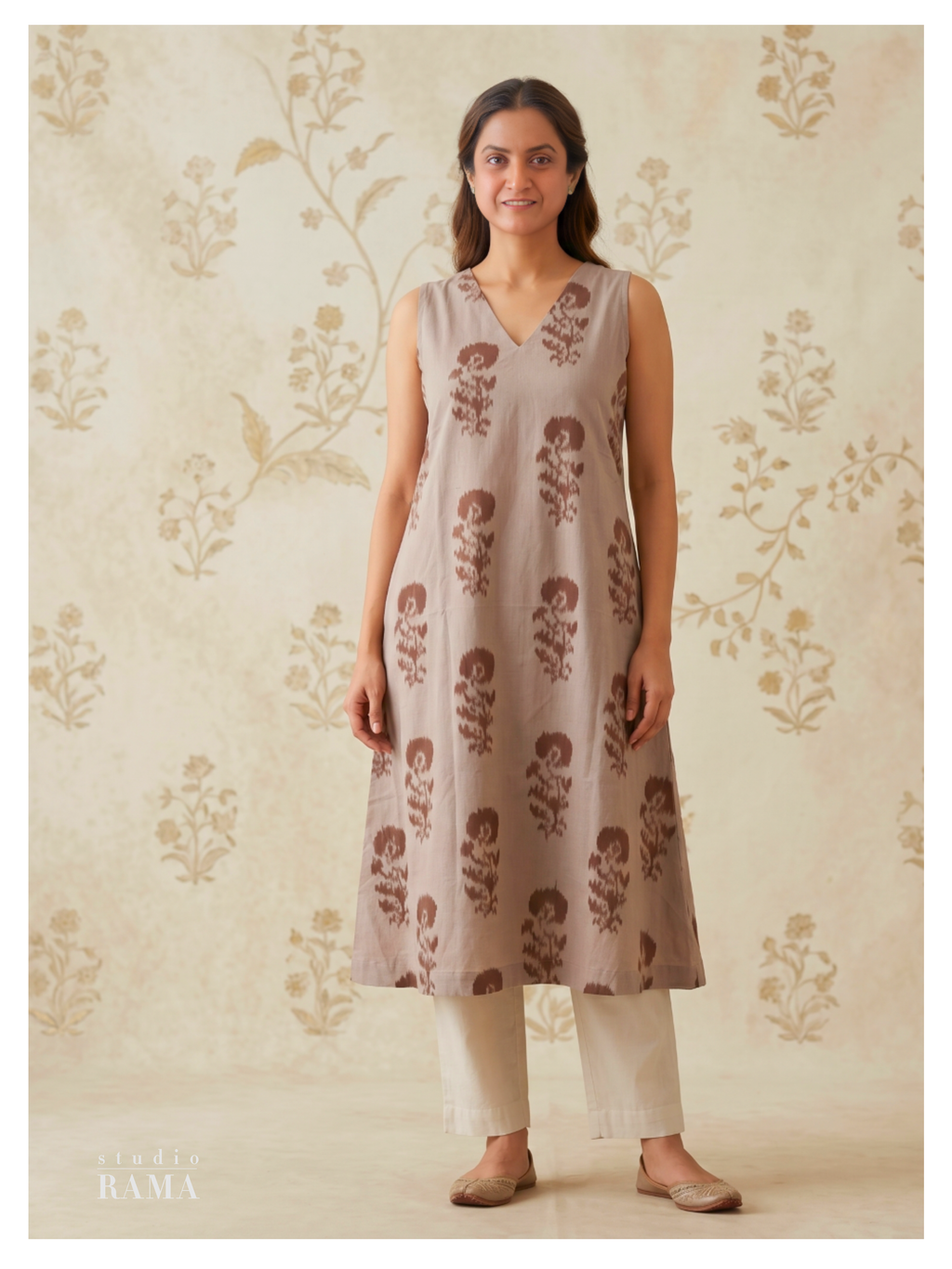 Ikat Cotton Kurta – Taupe Brown Edit