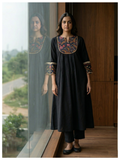 Midnight Black Kalamkari Kurta – Silk Cotton Edit