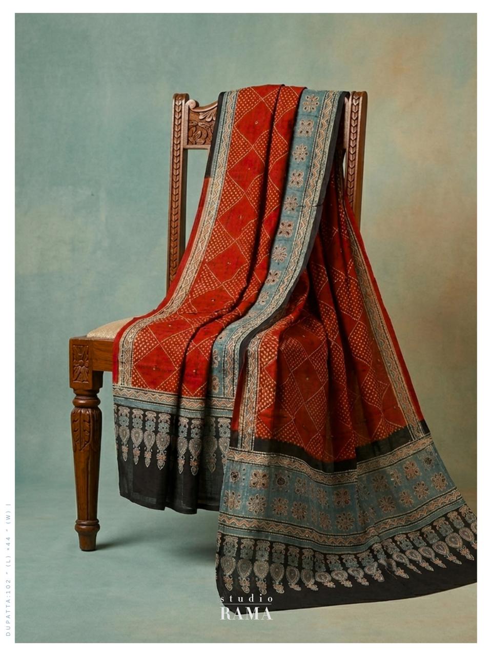 Gajji Silk Dupatta – Bandhani Ajrakh Classic Edit