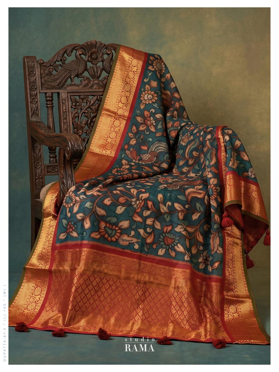 Kanchi Kalamkari Dupatta – Royal Zari Border Edit