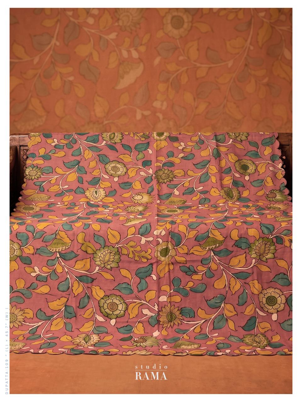 Silk Cotton Kalamkari Dupatta – Floral Heritage Edit