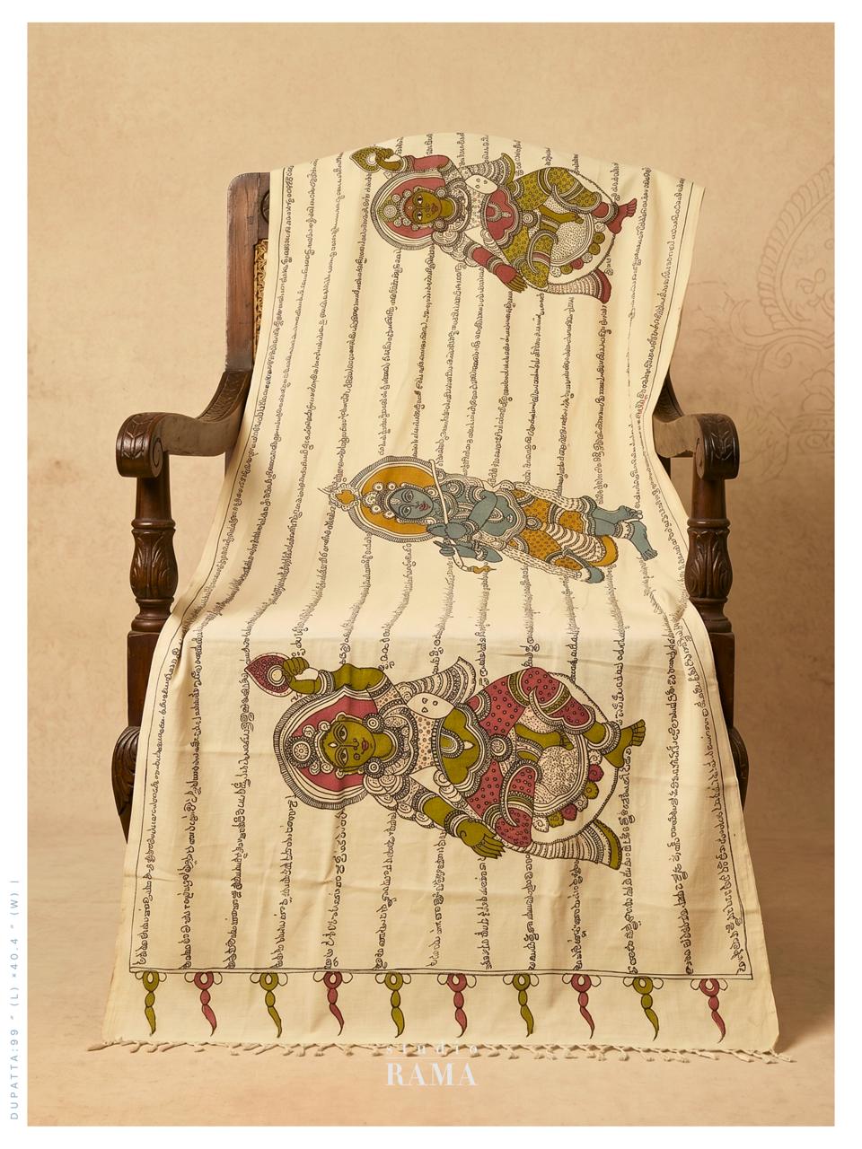 Silk Cotton Kalamkari Dupatta with Figurative Script – Heritage Narrative Edit