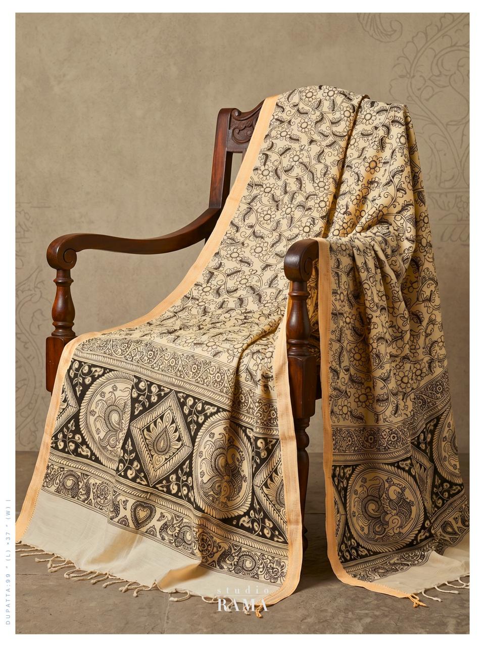 Mangalgiri Silk Kalamkari Dupatta – Classic Contrast Edit